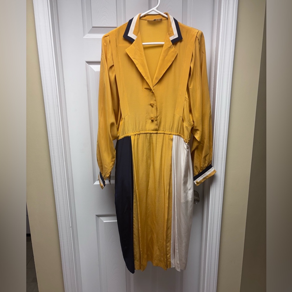 Vintage Italian Silk Colorblock Shirt Dress | Pockets | Size 42 (US 8–10)